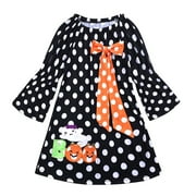 JSCDRPDWL Flower Girl Dress Toddler Baby Girls Halloween Black Pumpkin Cute Bow Dress Party Outfits Teen Dresses 6-9 Month Girl Clothes 2-3 Years